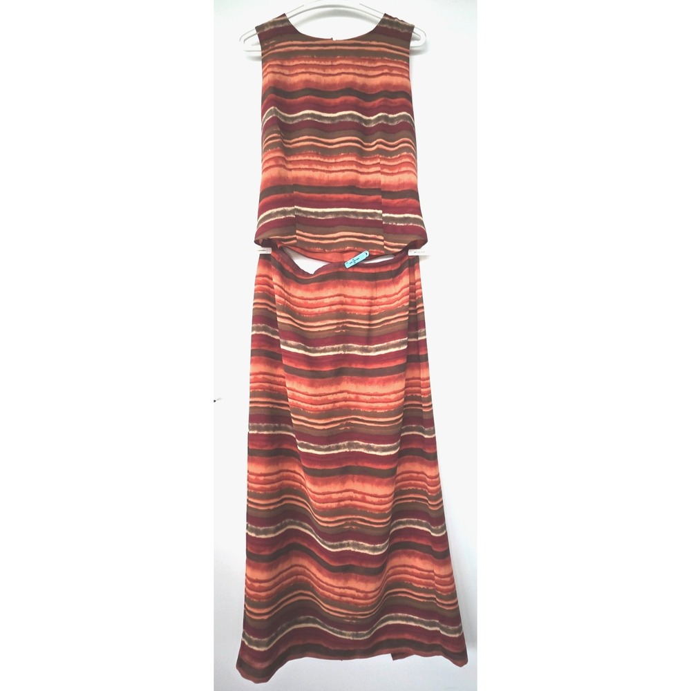 Bianca Nygard Maxi Dress 2 Piece Set Vest 90s Retro Geometric Striped Boho Sz 12